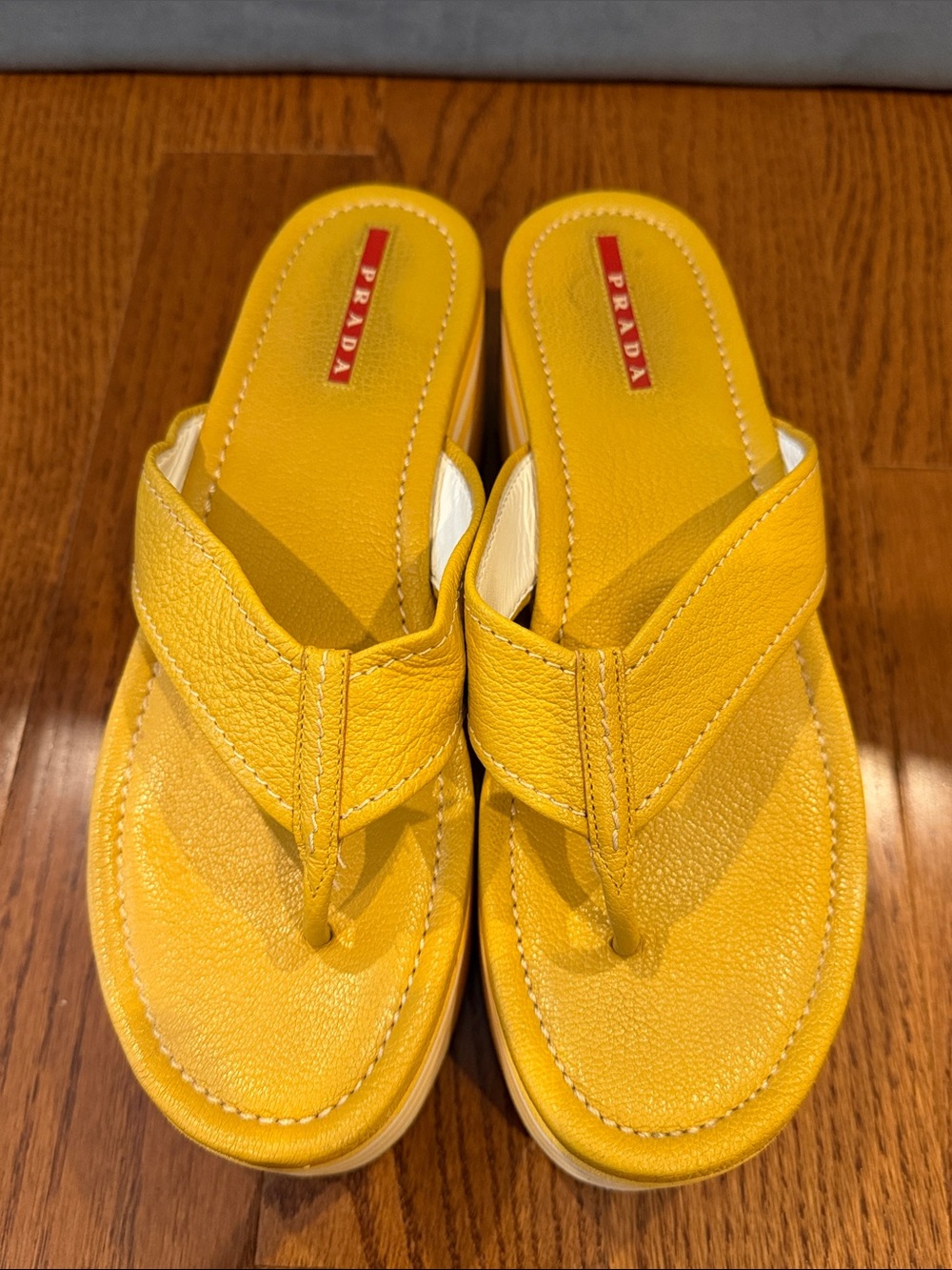 Prada Yellow Leather Platform Thong Sandals - Picture 3 of 17